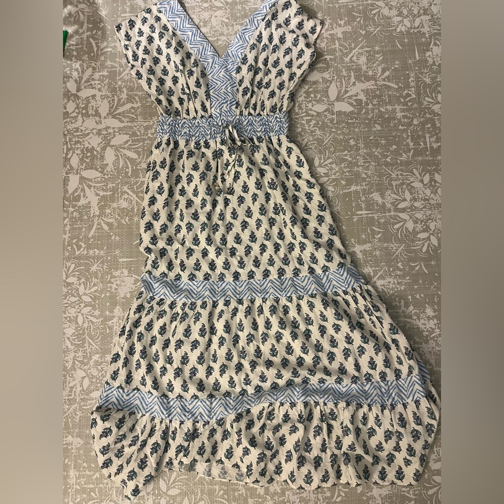 Rachel Zoe Cream and Blue Maxi Dress
